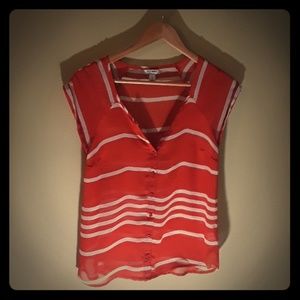 OLD NAVY POPOVER BLOUSE STRIPPED BLOUSE ORANGE